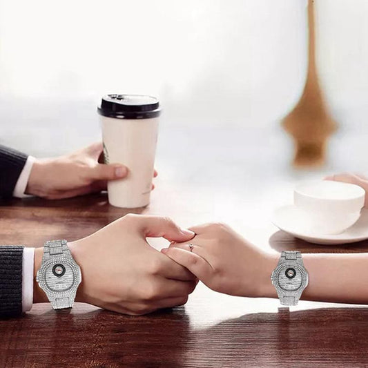 Couple Watch Fashion And Fully-jewelled Calendar Quartz